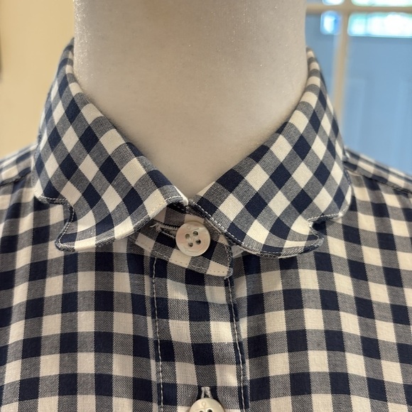 Kiel James Patrick Scalloped Oxford blue/white checkered shirt dress. Size XS - Picture 2 of 11